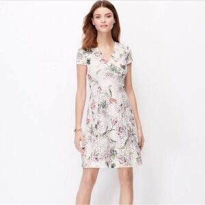 Ann Taylor Floral Eyelet V-Neck Short Sleeve Cotton Dress Women’s Size 8